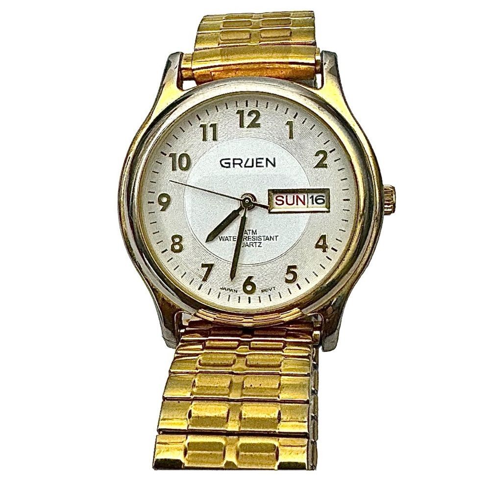 Vintage Gruen GR8852 Gold-Silver Day Date Watch Men’s Water Resistant - Picture 2 of 5